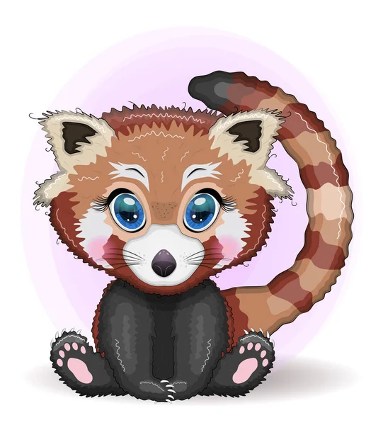 Red Panda Cute Character Beautiful Eyes Bright Childish Style Rare — Stock Vector