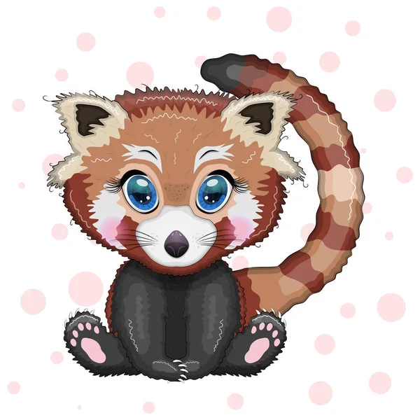 Red Panda Cute Character Beautiful Eyes Bright Childish Style Rare — Stock Vector