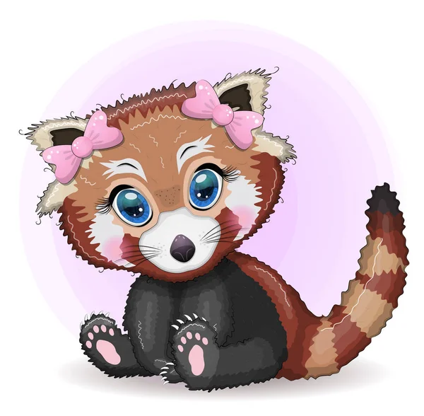 Red Panda Cute Character Beautiful Eyes Bright Childish Style Rare — Stock Vector