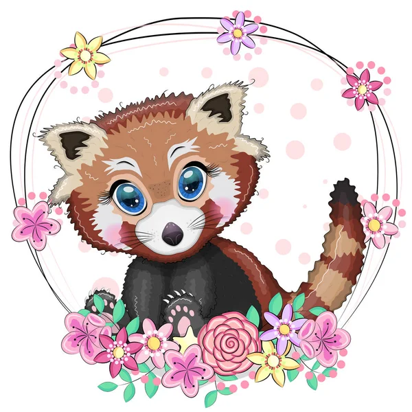 Panda Vermelho Personagem Bonito Com Olhos Bonitos Estilo Infantil Brilhante — Vetor de Stock