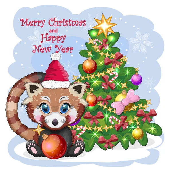 红熊猫头戴圣诞礼帽 头戴圣诞礼帽 头戴圣诞礼帽 头戴圣诞礼帽 头戴圣诞礼帽 是难得的动物 — 图库矢量图片