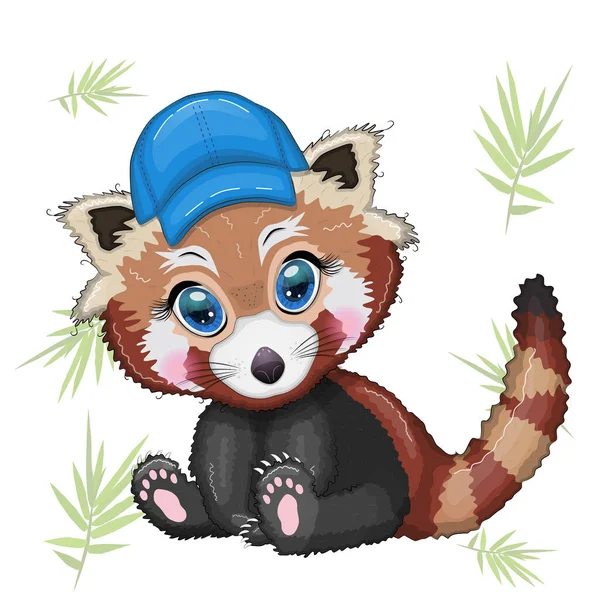 Červený Panda Chlapec Modré Čepici Dovolená Letní Koncept — Stockový vektor