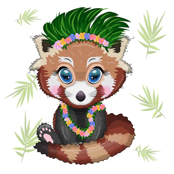 Piros Panda Ban Hawaii Hula Táncos Ruha Nyaralás Nyári Koncepció — Stock Vector