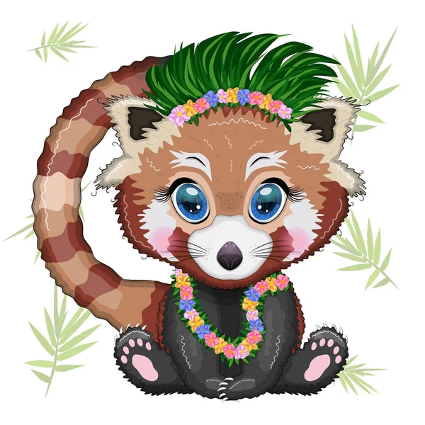 Piros Panda Ban Hawaii Hula Táncos Ruha Nyaralás Nyári Koncepció — Stock Vector
