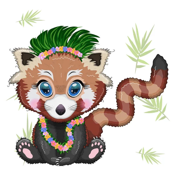 Piros Panda Ban Hawaii Hula Táncos Ruha Nyaralás Nyári Koncepció — Stock Vector