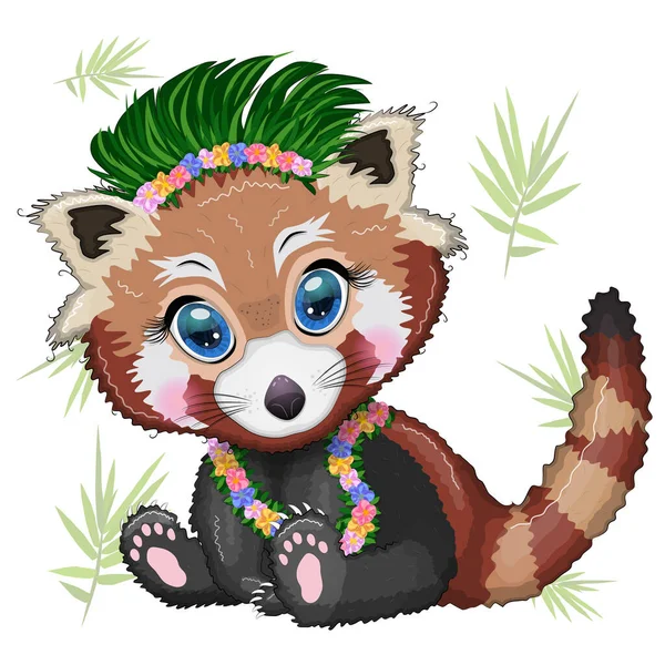 Red Panda Hawaiian Hula Dancer Outfit Vacation Summer Concept — Stock Vector