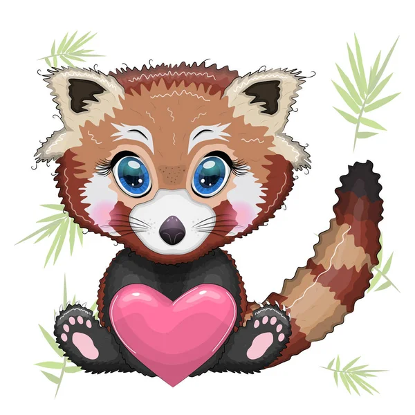 Červená Panda Srdcem Konceptem Lásky Oslav Přání Den Matek Valentýna — Stockový vektor