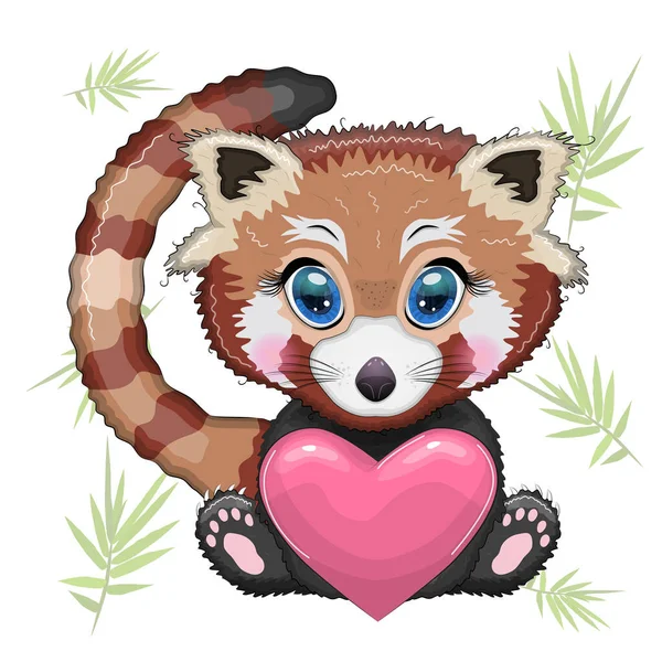 Red Panda Heart Love Celebration Concept Card Mother Day Valentine — Stock Vector