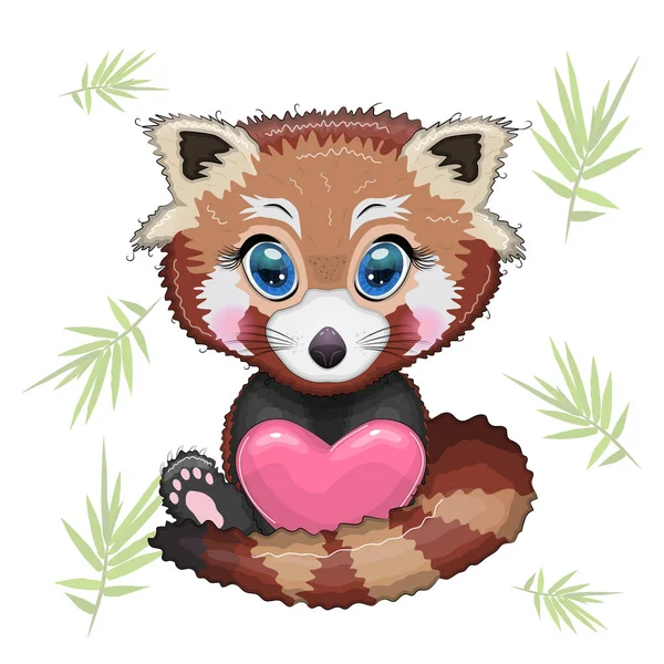 Red Panda Heart Love Celebration Concept Card Mother Day Valentine — Stock Vector