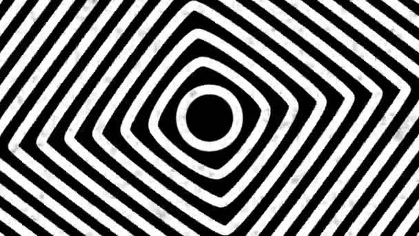 Psikedelik büküm çemberleri. Yuvarlak çizgili siyah beyaz çizgiler. Dönen hipnotik dönüş soyutlaması — Stok video