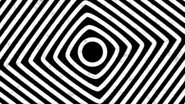 Psikedelik büküm çemberleri. Yuvarlak çizgili siyah beyaz çizgiler. Hipnotize edici dönen soyutlama. Op sanat efekti, optik yanılsama — Stok video