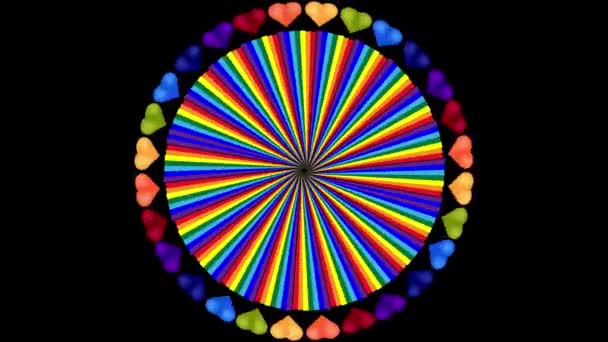 Abstract bewegende achtergrond met psychedelische draaiende cirkels. Ronde gestreepte zwarte witte lijnen. — Stockvideo