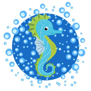 Deniz atı, İskandinav tarzı hipokampüs, el yapımı, su ampulleri, turkuaz çocuk.