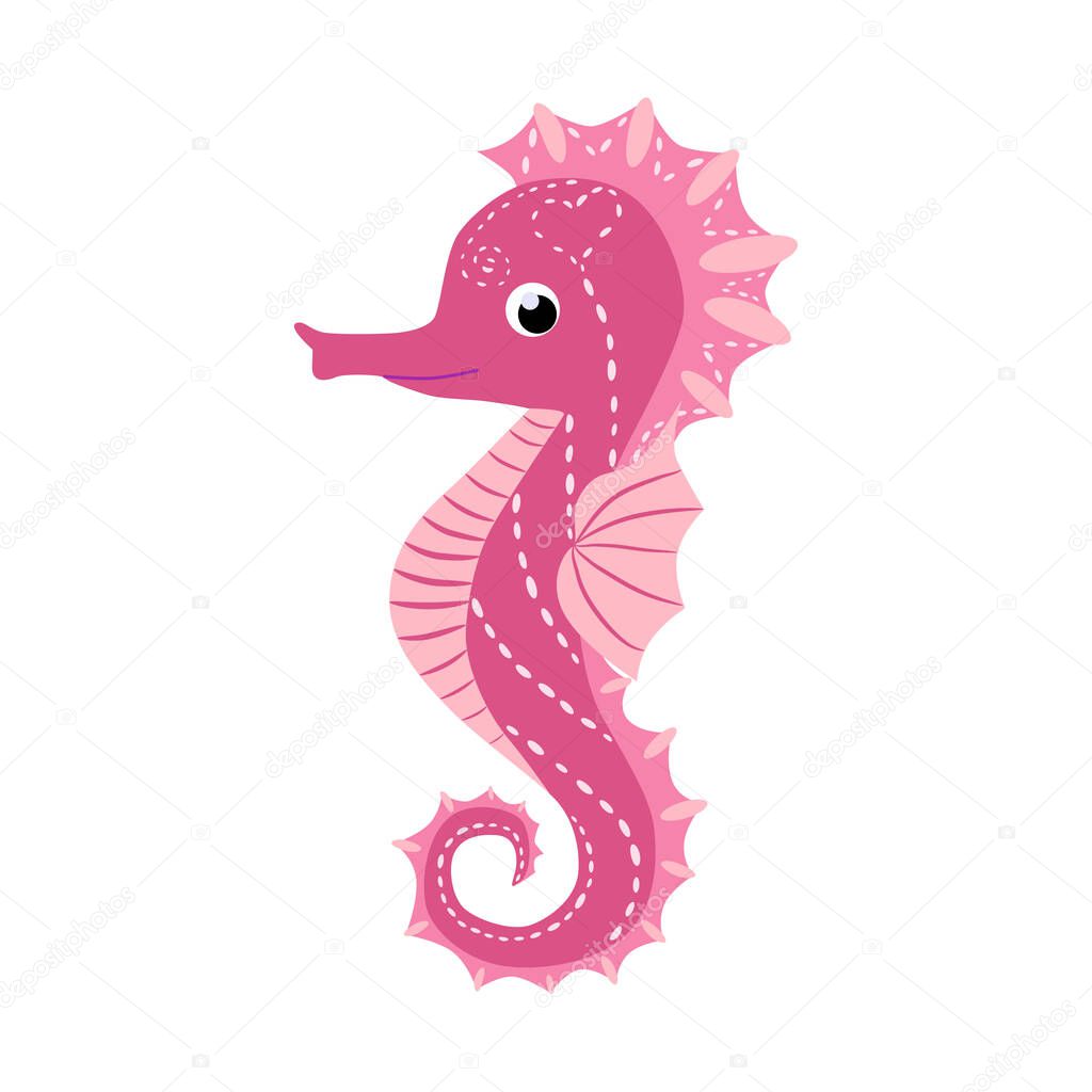 Seahorse, Scandinavian style hippocampus, hand drawn, beautiful detailed pink