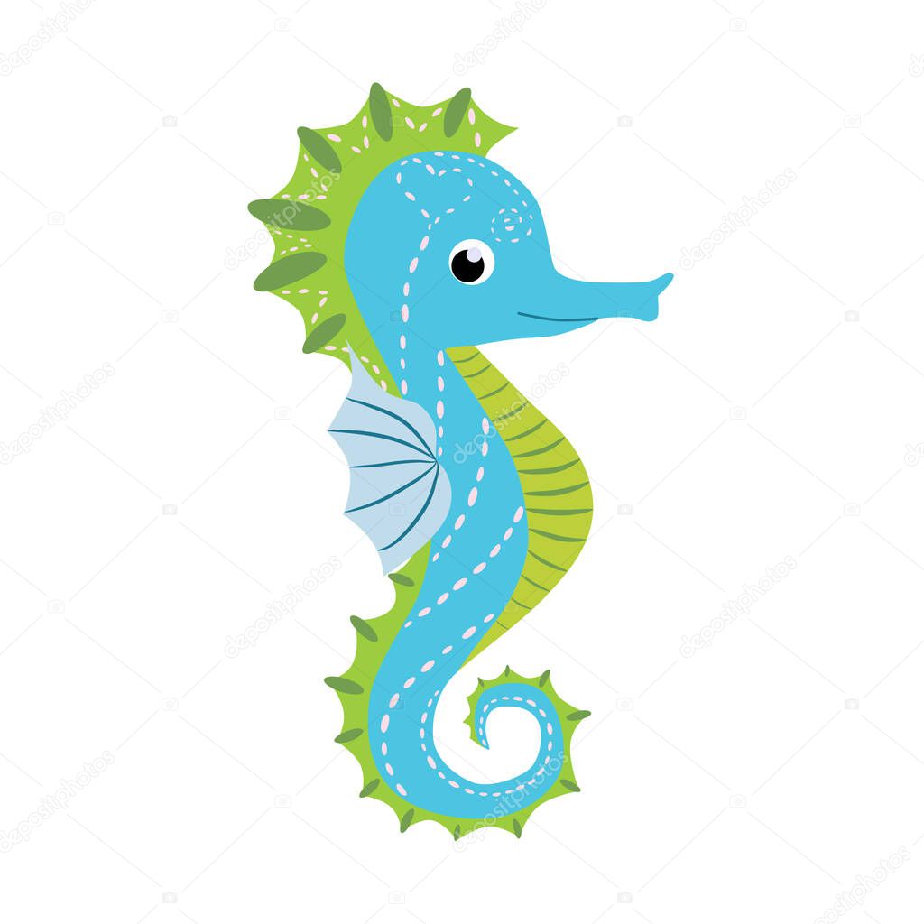 Seahorse, Scandinavian style hippocampus, hand drawn, beautiful detailed turquoise