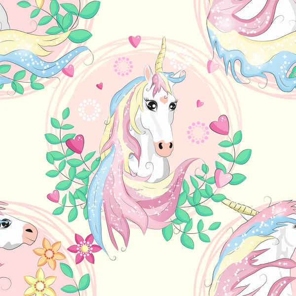 Doodle Pola Unicorn Untuk Desain Tekstil Kartun Hewan Cetak Miring - Stok Vektor