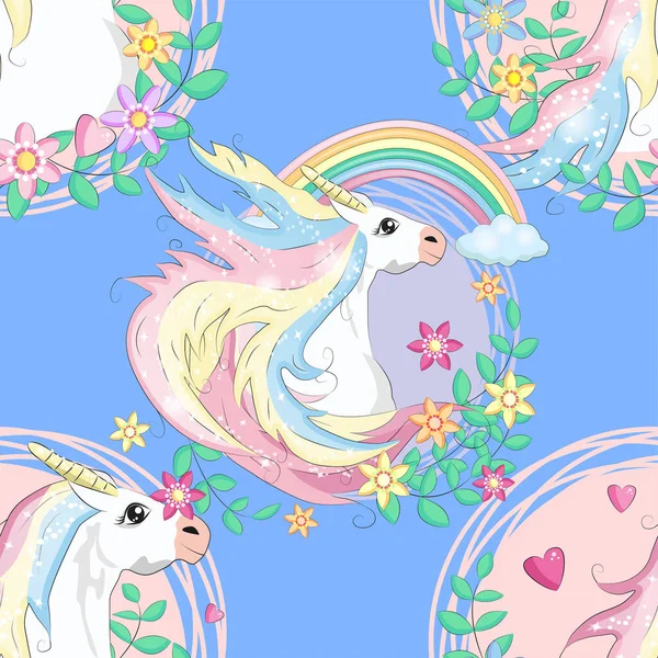 Doodle unicorn pattern for textile design. Animal cartoon. Ditsy print. Trendy seamless pattern. Fabric pattern