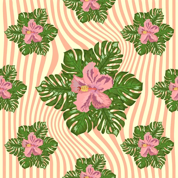 Floral Exotic Tropical Seamless Pattern Tropic Hawaiian Wallpaper Botanical Print — Stock Vector