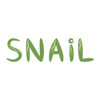 Yeşil harfli Salyangoz İskandinav tarzı, elle çizilmiş..