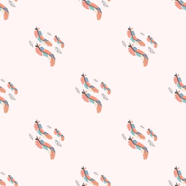 Pembe arka planda boho tüylerinin kusursuz desenleri. El çizimi stili. Kusursuz doku