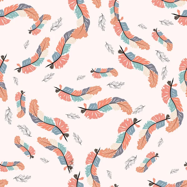 Όμορφη Doodle Αδιάλειπτη Μοτίβο Των Φτερών Boho Ροζ Φόντο Χειροποίητο — Διανυσματικό Αρχείο
