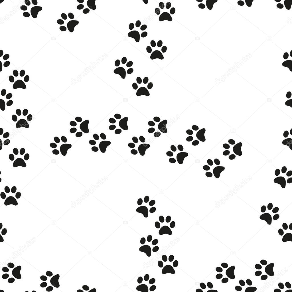 Animal footprint seamless pattern. Footprints of a cat, dog, bear, lion, leopard and other animals