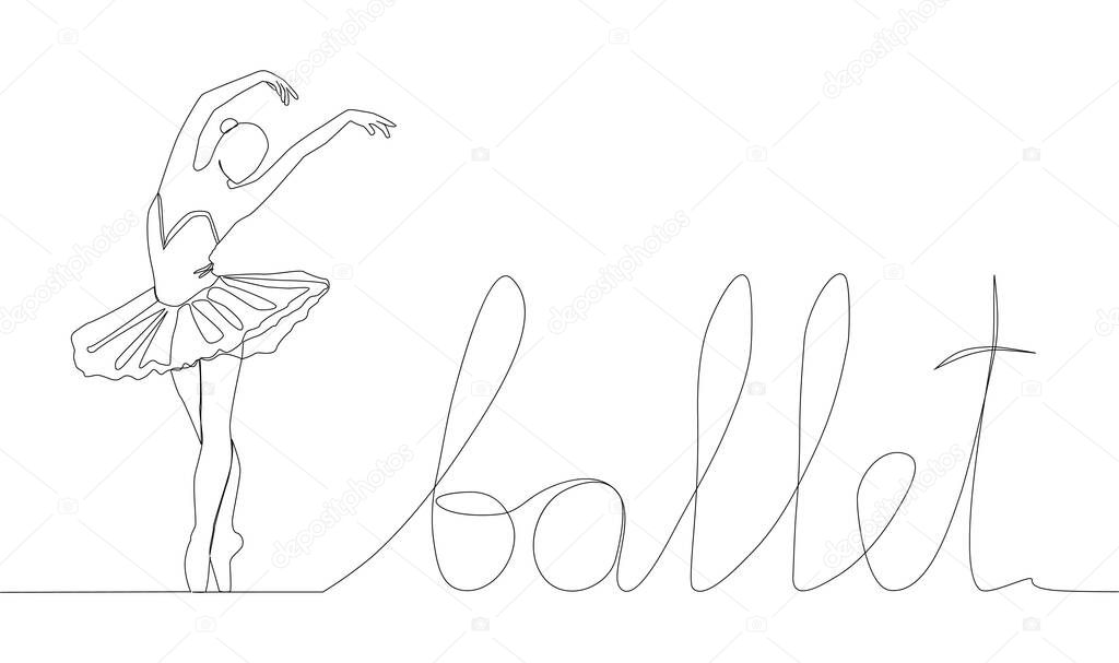 Self drawing animation of continuous line drawing of woman ballet dancer.