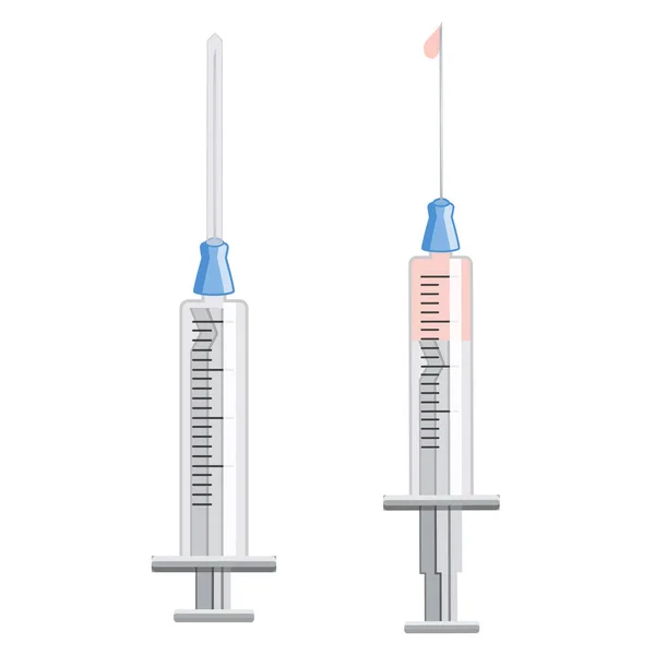 Pictogrammen Van Medische Spuit Spuiten Zijn Gevuld Met Vaccin Geneesmiddel — Stockvector