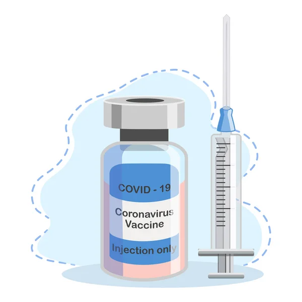 Covid Coronavirus 백신과 주사기입니다 유행성 아이콘 평면의 — 스톡 벡터