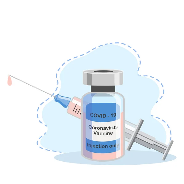 Covid Coronavirus Konsepti Aşı Şişesi Şırınga Salgın Covid Salgını Izole — Stok Vektör