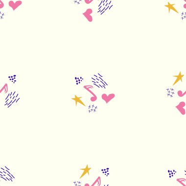 Çizgi filmlerdeki şirin karalamalar müzikal kusursuz desenler çiziyor. Renkli detaylar, arka planda bir sürü nesne var. Müzik simgeleri ve ögeleri ile parlak arkaplan