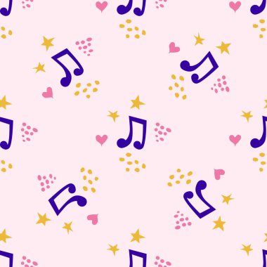 Çizgi filmlerdeki şirin karalamalar müzikal kusursuz desenler çiziyor. Renkli detaylar, arka planda bir sürü nesne var. Müzik simgeleri ve ögeleri ile parlak arkaplan