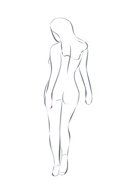 Kadın silueti, kadın vücudu, vücut pozitifliği, kozmetik konsept, siyah üstüne beyaz..