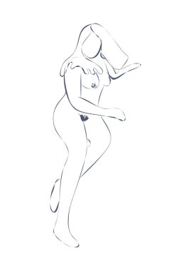 Kadın silueti, kadın vücudu, vücut pozitifliği, kozmetik konsept, siyah üstüne beyaz..