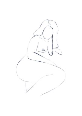 Kadın silueti, kadın vücudu, vücut pozitifliği, kozmetik konsept, siyah üstüne beyaz..