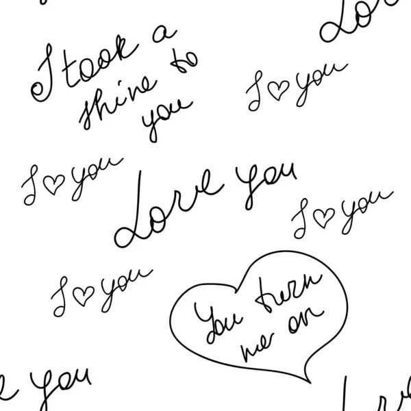 Love You Hearts Romantic Pattern Illustration Isolated White Черно Белый — стоковый вектор