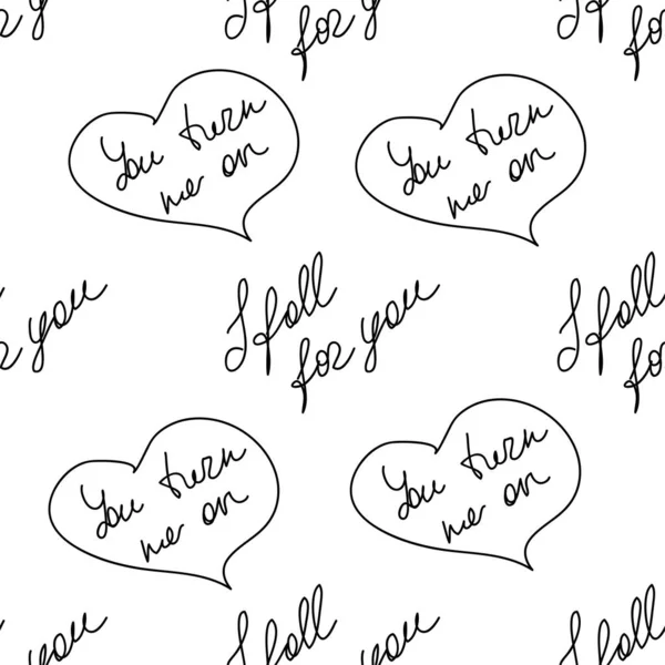 Love You Hearts Romantic Pattern Illustration Isolated White Black White — Stock Vector