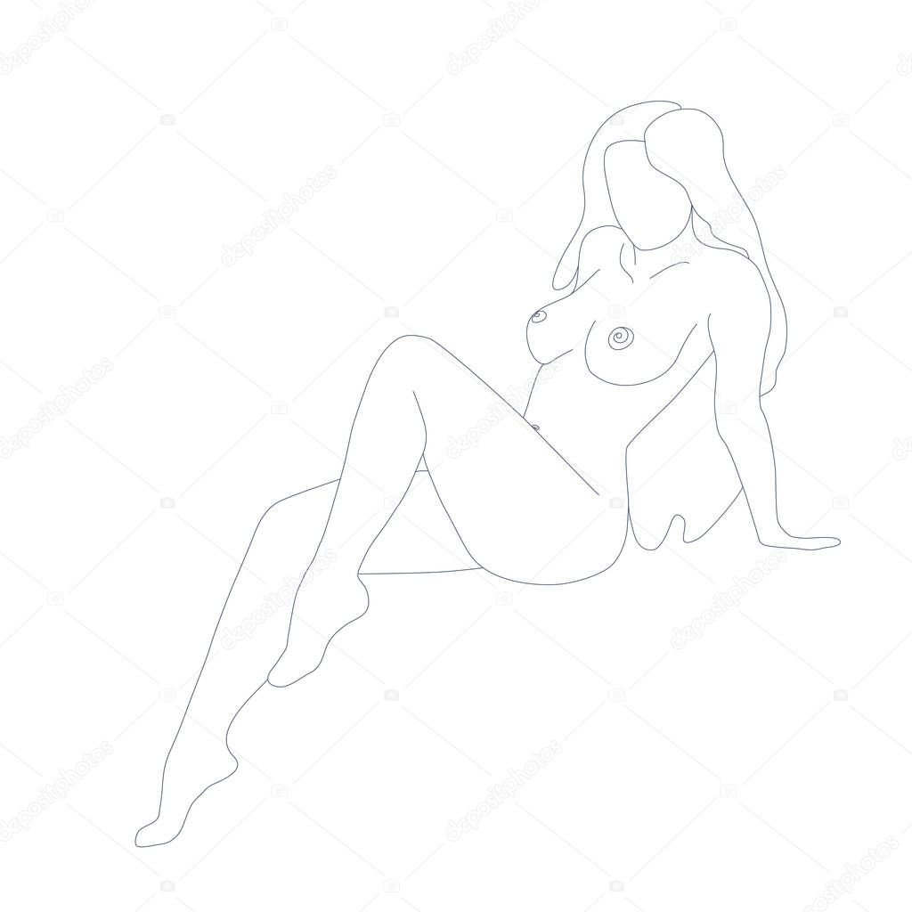 Woman silhouette, female body, body positive, cosmetic concept, black on white.