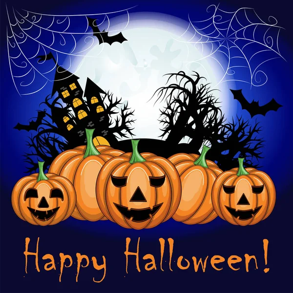 Happy Halloween Night Blurred Background Pumpkin Copy Space — Stock Vector