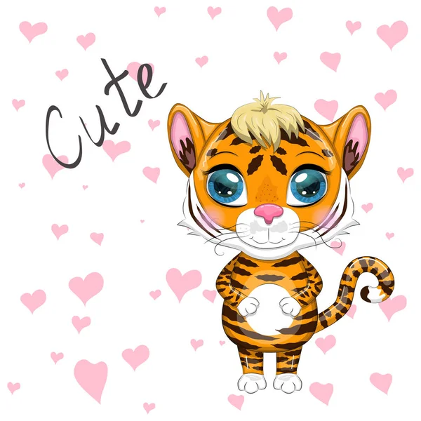 Tigre Desenho Animado Bonito Com Olhos Bonitos Brilhante Laranja Ilustrações —  Vetores de Stock