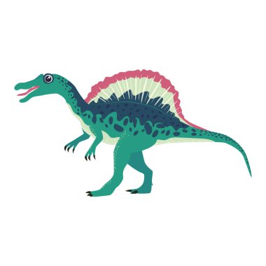 Spinosaurus zümrüdü, tarih öncesi dinozor koleksiyonu. Eski hayvanlar. El çizimi.
