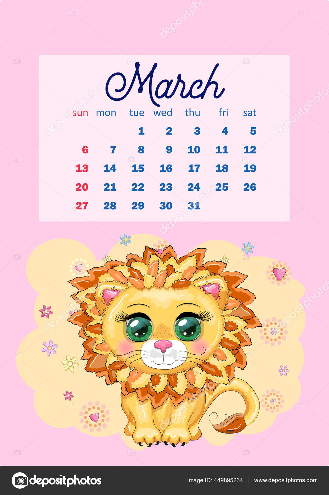 Calendar 2022 Cute Cardboard Animals Every Month Tiger Snow Leopard Vector Image By C Michiru13 Vector Stock 449895264