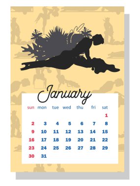 2022 için kavram takvimi. Yılın her ayı için güzel çiftler, siluetler, ilişkiler, aile, Kama Sutra pozları. 2022 için dikey takvim, hafta pazar günü başlıyor. A4 biçimi.