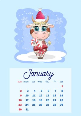 Her ay için sevimli karton hayvanlarla 2022 takvimi. Kaplan, kar leoparı, kırmızı panda, kedi, su aygırı, baykuş, aslan, tavşan, tilki, hamster, inek. Dikey takvim, hafta pazar günü başlıyor. A4 biçimi.