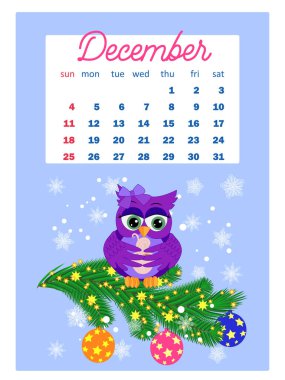 Takvim 2022. Her ay için sevimli baykuşlar ve kuşlar. 2022 için duvar dikey takvimi, hafta pazar günü başlıyor. A4 biçimi.