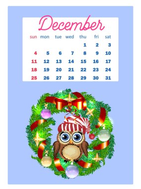 Takvim 2022. Her ay için sevimli baykuşlar ve kuşlar. 2022 için duvar dikey takvimi, hafta pazar günü başlıyor. A4 biçimi.