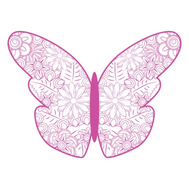 Dekoratif kelebek, grafik tarzı, el çizimi, pembe zentangle kelebeği