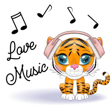 Güzel kulaklıklı, güzel gözlü, müzik düşkünü, sevimli çizgi film kaplanı. 2022 Çin Yeni Yılı, Kaplan Yılı