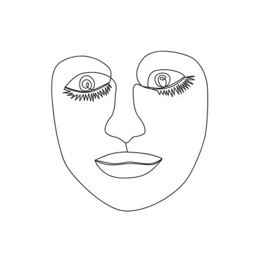 Devamlı çizgi, set yüzleri ve saç stili çizimi, moda konsepti, kadın güzellik minimalisti, illüstrasyon tasarımı baskısı