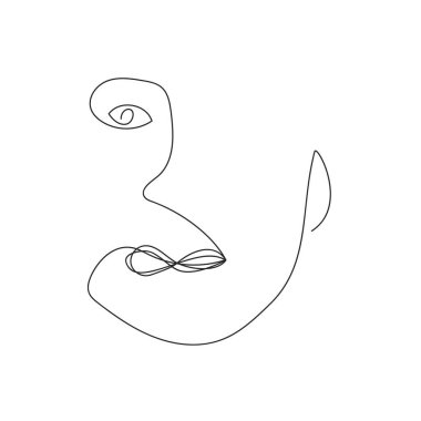Devamlı çizgi, set yüzleri ve saç stili çizimi, moda konsepti, kadın güzellik minimalisti, illüstrasyon tasarımı baskısı